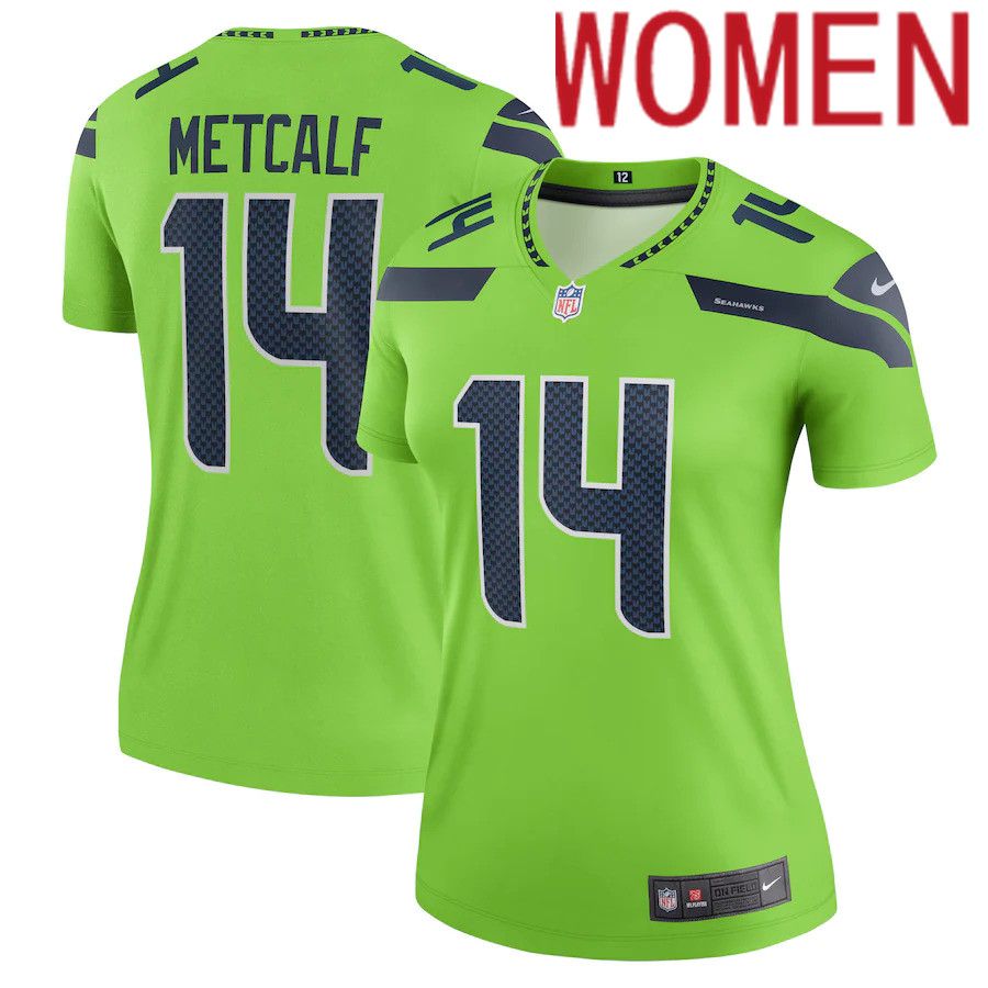 Women Seattle Seahawks #14 DK Metcalf Nike Neon Green Legend NFL Jersey->women nfl jersey->Women Jersey